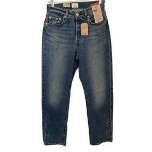 Levis 501 Curve Solargenic Straight Leg Rhinestone Embellished Jeans Blue 28x30